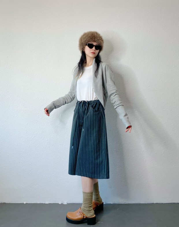 Grey Ribbed Collar Jacket  #241248